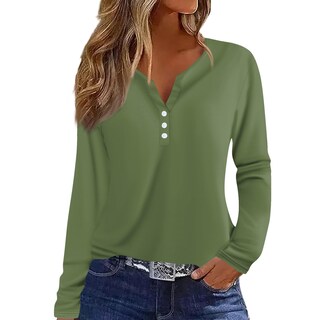 Foto 1 | Foto 1 | Blusas De Manga Larga Con Cuello En V Y Botones Casuales, Túnicas Elegantes - Venta Internacional.