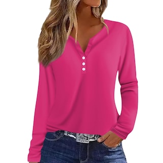 Foto 1 | Foto 1 | Blusas De Manga Larga Con Cuello En V Y Botones Casuales, Túnicas Elegantes - Venta Internacional.