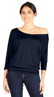 Foto 2 | Foto 2 | Top Simlu Dolman De Manga 3/4 Drapeado Con Cuello Redondo, Azul Marino, Para Mujer - Venta Internacional.