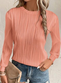 Foto 2 | Foto 2 | Blusa Evaless Para Mujer, Manga Larga, Cuello Redondo, Corte Holgado, Color Coral - Venta Internacional.