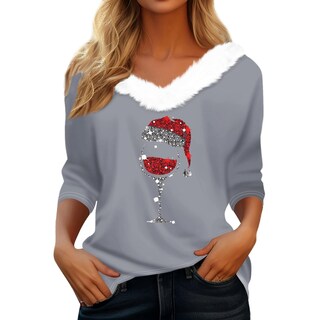 Foto 1 | Foto 1 | Jersey Navideño Cotecram Para Mujer, Talla Grande, Cuello En V, Gris - Venta Internacional.