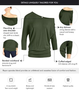 Foto 5 | Foto 5 | Top Simlu Dolman, Manga 3/4, Drapeado, Cuello Redondo Y Cintura Con Bandas - Venta Internacional.