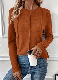 Foto 2 | Foto 2 | Camiseta Evaless Basic 2024 Para Mujer, Cuello Redondo, Manga Larga, Naranja - Venta Internacional.