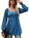 Blusa Lomon Peplum Tops Para Mujer, Manga Larga, Abullonada, Azul S - Venta Internacional.