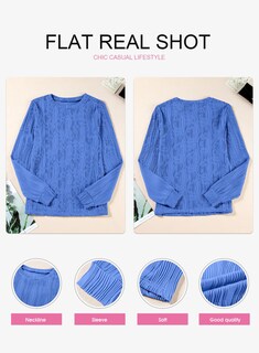 Foto 5 | Foto 5 | Camiseta Evaless De Manga Larga Texturizada Azul Cielo Para Mujer, Talla M - Venta Internacional.