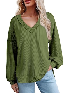 Foto 5 | Foto 5 | Camisa De Manga Larga Evaless Para Mujer Con Cuello En V, Color Verde Oliva - Venta Internacional.