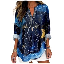 Top Tipo Túnica Marsvovo Azul Con Estampado De Noche Estrellada Y Cuello En V Para Mujer - Venta Internacional.