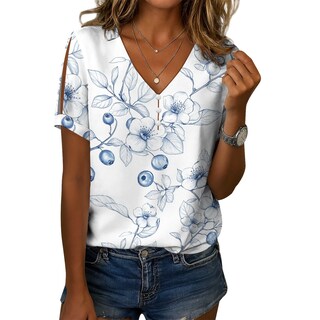 Foto 1 | Foto 1 | Blusa Zhyaj De Manga Corta Con Cuello En V Y Estampado Floral Bohemio Para Mujer - Venta Internacional.