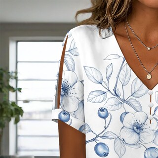 Foto 6 | Foto 6 | Blusa Zhyaj De Manga Corta Con Cuello En V Y Estampado Floral Bohemio Para Mujer - Venta Internacional.