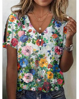 Foto 2 | Foto 2 | Blusa Hotyd Con Estampado Floral Bohemio De Manga Corta Y Cuello En V Para Mujer - Venta Internacional.