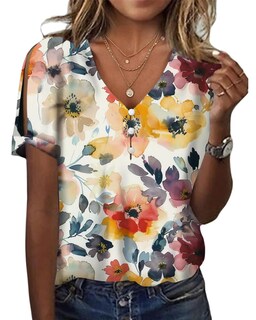 Foto 1 | Foto 1 | Tops Hotyd Para Mujer  Estampado Floral Bohemio  Cuello En V  Verano 2024 - Venta Internacional.