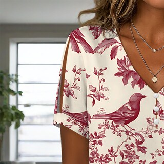 Foto 5 | Foto 5 | Camisa Túnica Medlor Boho Con Estampado Floral Con Cuello En V Y Manga Corta Para Mujer - Venta Internacional.