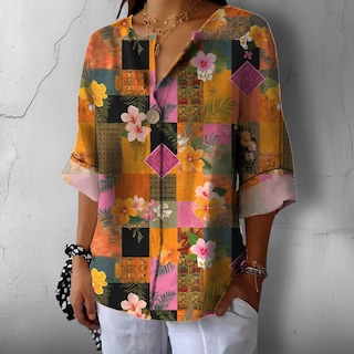Foto 3 | Foto 3 | Camiseta Tipo Túnica Domirica Con Cuello En V Y Estampado Floral Talla Grande - Venta Internacional.