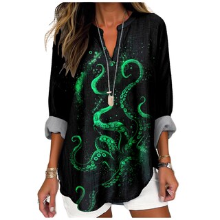 Foto 1 | Foto 1 | Camiseta Marsvovo De Manga Larga Con Estampado De Pulpo Verde Para Mujer - Venta Internacional.