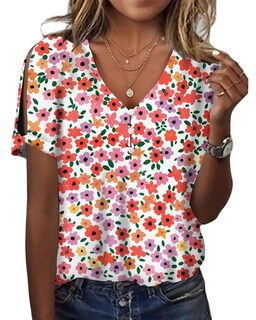 Foto 1 | Foto 1 | Top Túnica Hotyd Con Estampado Floral Bohemio Con Cuello En V Y Manga Corta Para Mujer - Venta Internacional.