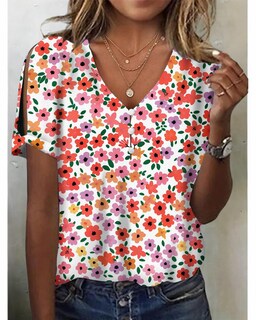 Foto 2 | Foto 2 | Top Túnica Hotyd Con Estampado Floral Bohemio Con Cuello En V Y Manga Corta Para Mujer - Venta Internacional.