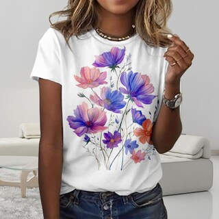 Foto 2 | Foto 2 | Camiseta Zocania Para Mujer  Estilo Casual  Mezcla De Algodón Y Estampado Floral - Venta Internacional.