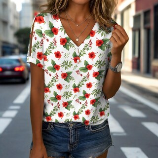 Foto 4 | Foto 4 | Blusa Zhyaj De Manga Corta Con Cuello En V Y Estampado Floral Bohemio Para Mujer - Venta Internacional.