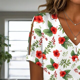 Foto 5 | Foto 5 | Blusa Zhyaj De Manga Corta Con Cuello En V Y Estampado Floral Bohemio Para Mujer - Venta Internacional.