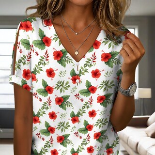 Foto 6 | Foto 6 | Blusa Zhyaj De Manga Corta Con Cuello En V Y Estampado Floral Bohemio Para Mujer - Venta Internacional.
