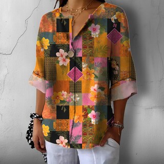 Foto 3 | Foto 3 | Camiseta Tipo Túnica Domirica Con Cuello En V Y Estampado Floral Talla Grande - Venta Internacional.