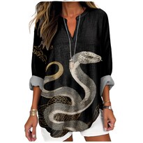 Top Tipo Túnica Marsvovo Con Cuello En V Y Estampado De Serpiente Blanca Manga Larga 3xl - Venta Internacional.