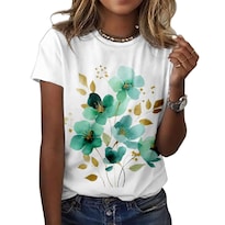 Camiseta Zocania Para Mujer Estilo Casual Mezcla De Algodón Y Estampado Floral - Venta Internacional.