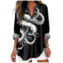 Top Tipo Túnica Marsvovo Con Estampado De Pulpo Blanco Y Cuello En V Para Mujer 2xl - Venta Internacional.