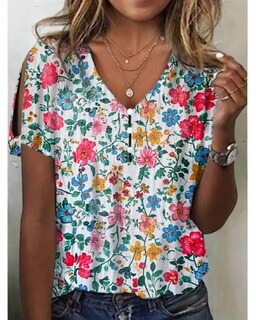 Foto 2 | Foto 2 | Blusa Hotyd Para Mujer  Estampado Floral Bohemio  Cuello En V  Manga Corta - Venta Internacional.