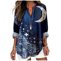 Camisa Marsvovo Azul Estampado Cielo Estrellado Manga Larga Para Mujer - Venta Internacional.