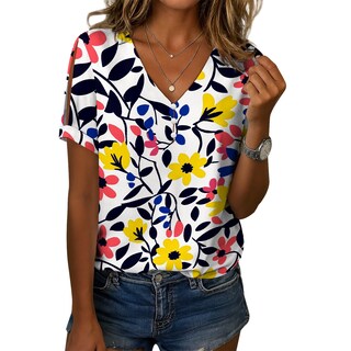 Foto 1 | Foto 1 | Blusa Zhyaj De Manga Corta Con Cuello En V Y Estampado Floral Bohemio Para Mujer - Venta Internacional.