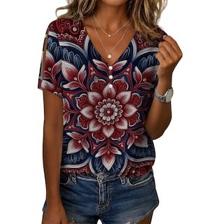 Foto 1 | Foto 1 | Top Medlor De Manga Corta Con Cuello En V Y Estampado Floral Bohemio Para Mujer - Venta Internacional.
