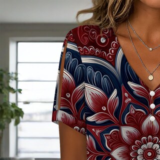 Foto 5 | Foto 5 | Top Medlor De Manga Corta Con Cuello En V Y Estampado Floral Bohemio Para Mujer - Venta Internacional.