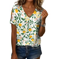 Blusa Zhyaj De Manga Corta Con Cuello En V Y Estampado Floral Bohemio Para Mujer - Venta Internacional.