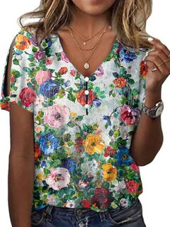 Foto 1 | Foto 1 | Blusa Hotyd De Verano 2024 De Manga Corta Con Estampado Floral Para Mujer - Venta Internacional.