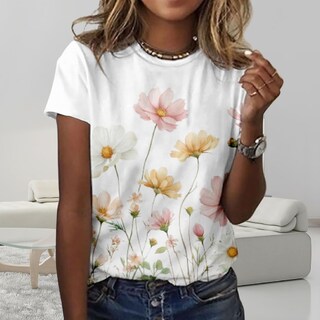 Foto 2 | Foto 2 | Camiseta Zocania Para Mujer Estilo Casual Mezcla De Algodón Y Estampado Floral - Venta Internacional.