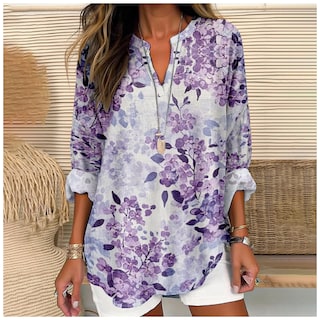 Foto 2 | Foto 2 | Top Tipo Túnica Marsvovo Bohemio Morado Estampado Floral Cuello En V Mujer 3xl - Venta Internacional.