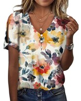 Tops Hotyd Para Mujer Estampado Floral Bohemio Cuello En V Verano 2024 - Venta Internacional.