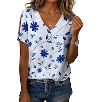Camisa Túnica Medlor Boho Con Estampado Floral Con Cuello En V Y Manga Corta Para Mujer - Venta Internacional.