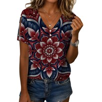 Camisa Medlor Boho 2025 Summer Para Mujer De Manga Corta Con Cuello En V - Venta Internacional.