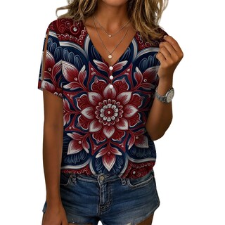 Foto 1 | Foto 1 | Camisa Medlor Boho 2025 Summer Para Mujer De Manga Corta Con Cuello En V - Venta Internacional.