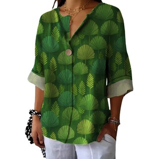 Foto 1 | Foto 1 | Camiseta Domirica Larga Y Elegante Cuello En V Manga 3/4 Para Mujer Verde - Venta Internacional.