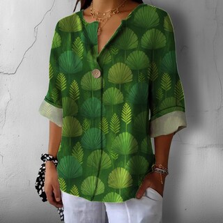 Foto 3 | Foto 3 | Camiseta Domirica Larga Y Elegante Cuello En V Manga 3/4 Para Mujer Verde - Venta Internacional.