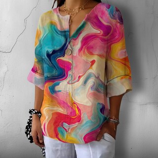 Foto 3 | Foto 3 | Camiseta Tipo Túnica Domirica Con Cuello En V Y Estampado Floral Talla Grande - Venta Internacional.