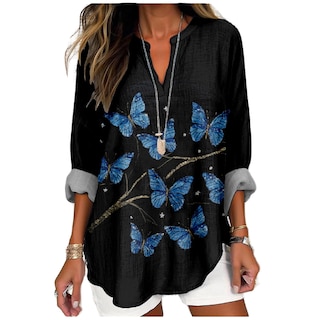 Foto 1 | Foto 1 | Camisa Marsvovo Azul Con Estampado De Mariposas Manga Larga Para Mujer 2xl - Venta Internacional.