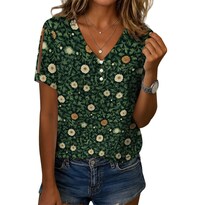 Blusa Zhyaj De Manga Corta Con Cuello En V Y Estampado Floral Bohemio Para Mujer - Venta Internacional.