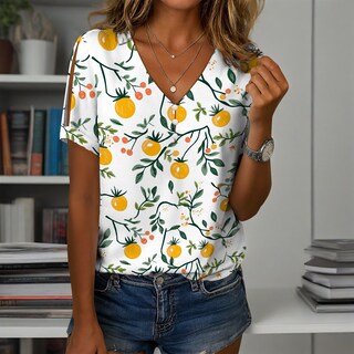 Foto 2 | Foto 2 | Blusa Zhyaj De Manga Corta Con Cuello En V Y Estampado Floral Bohemio Para Mujer - Venta Internacional.