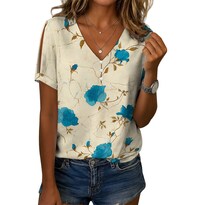 Blusa Zhyaj De Manga Corta Con Cuello En V Y Estampado Floral Bohemio Para Mujer - Venta Internacional.