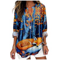 Top Tipo Túnica Marsvovo Naranja Con Estampado De Zorro Dormido Con Cuello En V Para Mujer - Venta Internacional.