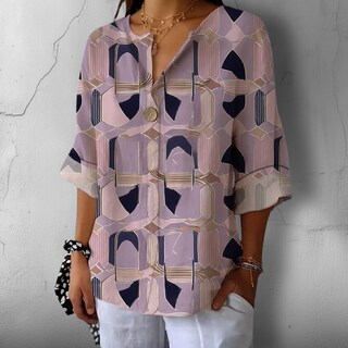Foto 3 | Foto 3 | Camisa Casual De Negocios De Lino Con Mangas 3/4 Para Mujer Color Morado - Venta Internacional.